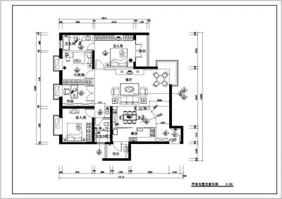 某四室两厅两卫户型私家住宅室内装修设计cad全套施工图(标注详细)